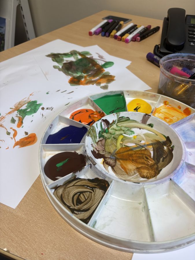 Paint palette and artwork mid-session